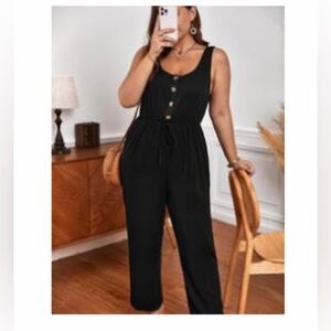 Frenchy plus knot button front tank jumpsuit